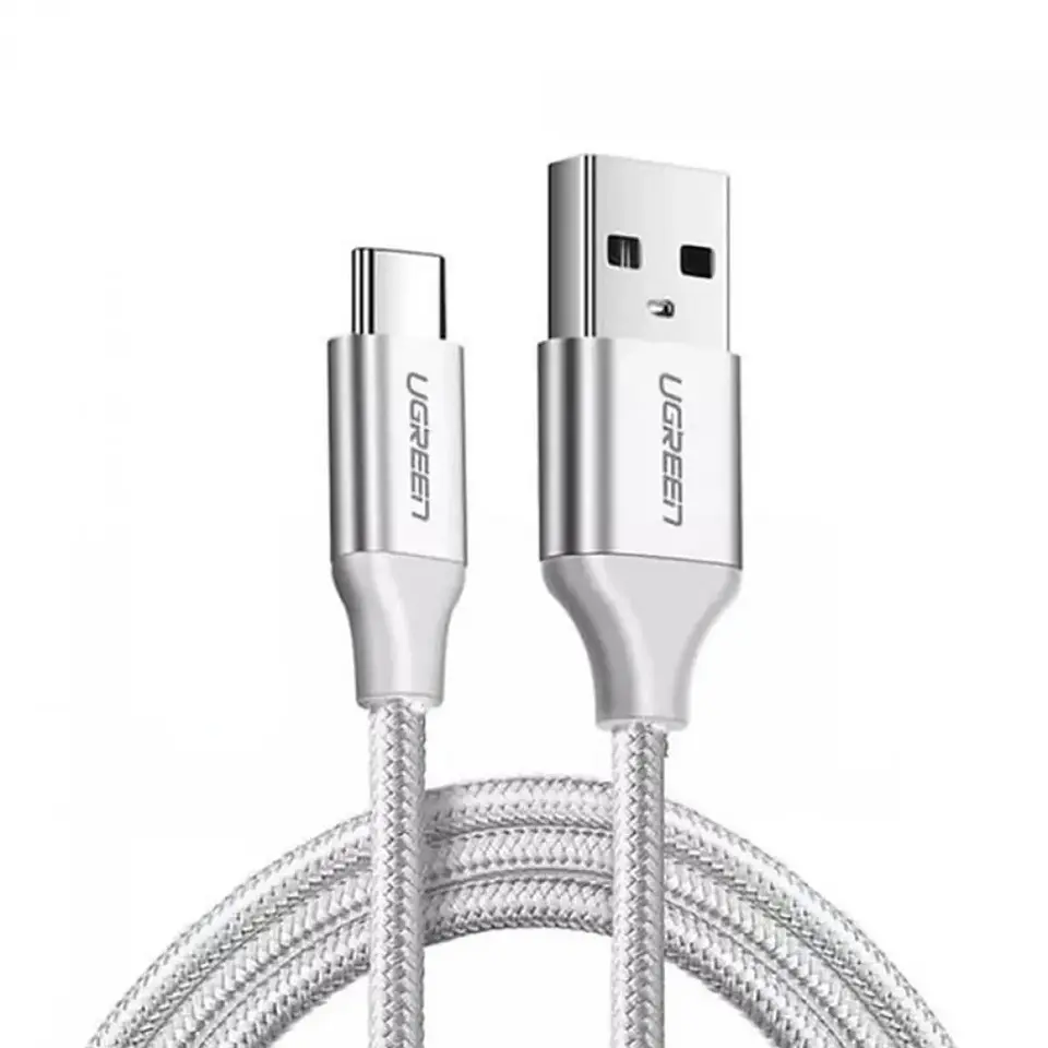 US288-W(2M). Cable USB A 2.0 a USB-C Blanco 2 MTs. UGREEN. Cable niquel trenzado de aluminio 1