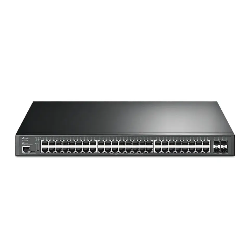 SG3452XP. Switch TP-Link, 48 Puerto PoE ( 10/100/1000 Mbps), 1 Puertos uplink ( 10/100/1000 Mbps), 4 Puertos SFP ( 1000 Mbps ), Capa 2+, PoE Total 500W 1
