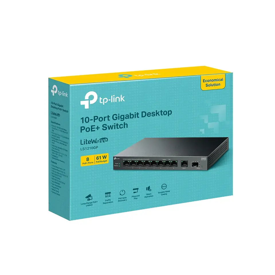 LS1210GP. Switch Gigabit de sobremesa de 10 puertos con 8 puertos PoE+ 1 SPFP 3