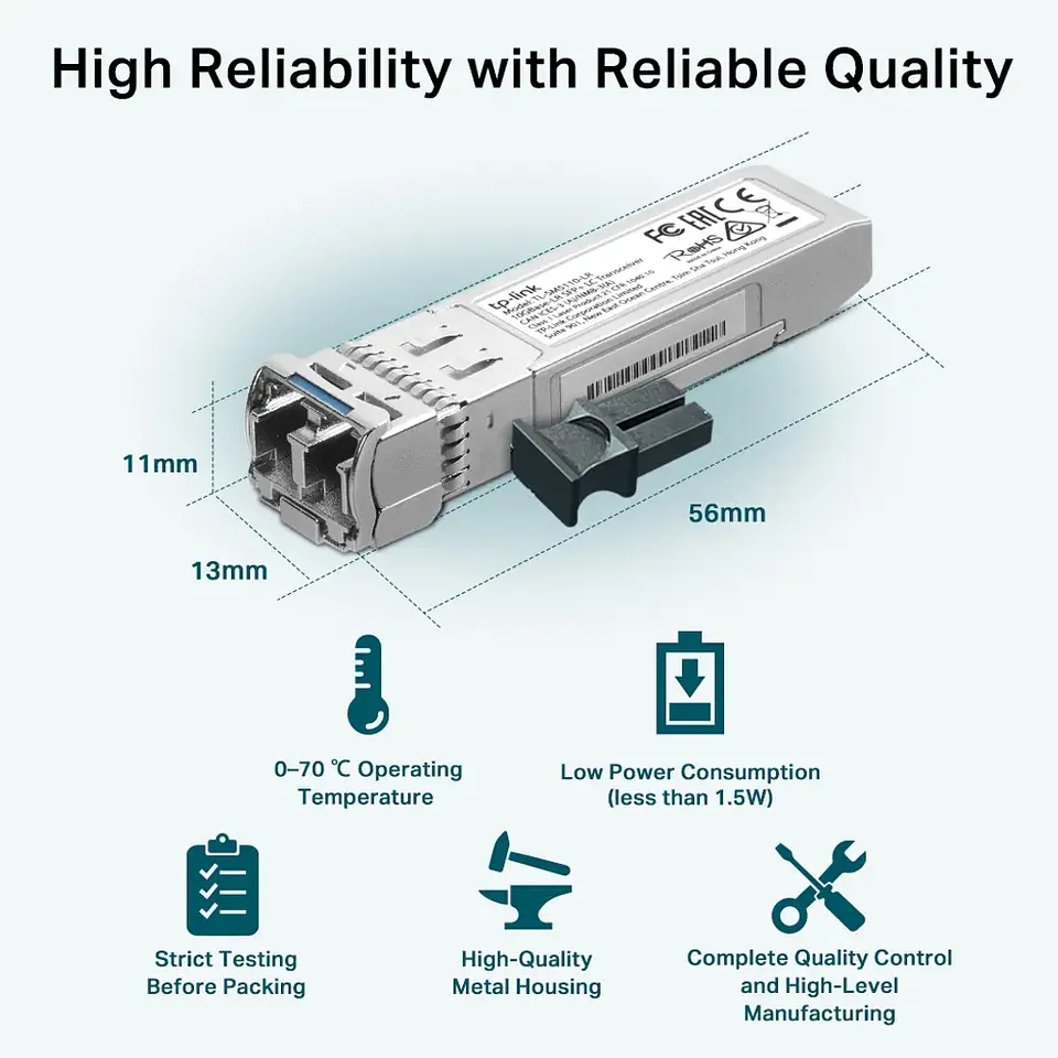 TL-SM5110-LR. Transceptor LC 10GBase-LR SFP+ Compatible con switch con puertos 10G SFP+ como TL-SG34 3