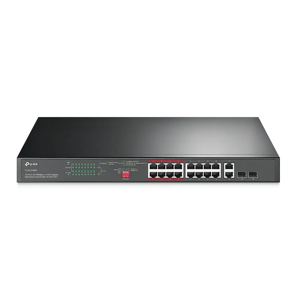 TL-SL1218MP. Switch montaje en rack Gigabit de 16 puertos a 10/100 Mbps + 2 puertos con PoE+ de 16 p 1