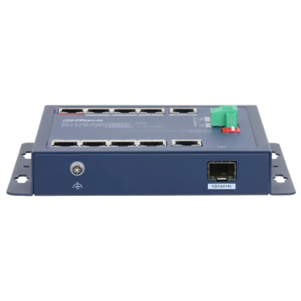 DH-CHS4110-8ET-90-F. Switch Dahua Formato Industrial, 8 Puertos Poe 10/100 + 2 Puertos uplink 1000, + 1 Puerto SFP 1000,  Capa 2, Protección IP30 y IK06. 2
