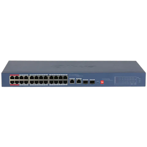 DH-CS4226-24ET-375-V2. Switch Dahua, 24 Puerto PoE ( 10/100 Mbps), 2 Puertos uplink ( 10/100/1000 Mbps), 2 Puertos SFP ( 1000 Mbps ) Administración en Nube, Capa 2, Potencia de Salida Total 375W