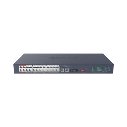 DH-CS4228-24GT-240-V2. Switch Dahua, 24 Puerto PoE ( 10/100/1000 Mbps), 2 Puertos uplink ( 10/100/1000 Mbps), 2 Puertos SFP ( 1000 Mbps ) Administración en Nube, Dip Switch, Capa 2, PoE Total 240W.