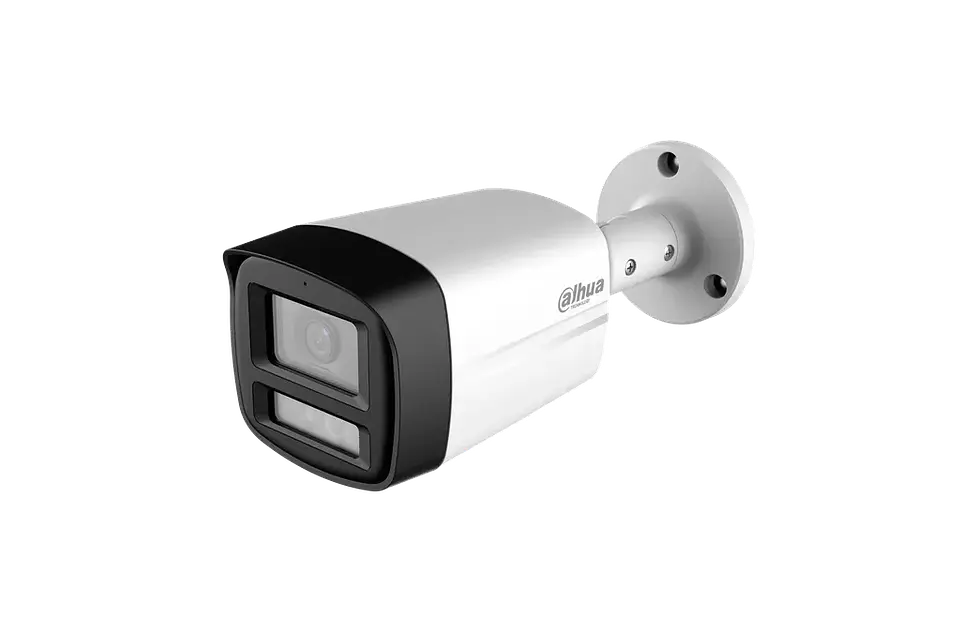 DH-HAC-HFW1200TLMN-IL-T-0280B-DIP. Cámara Dahua HDCVI tipo bullet de 2MP lente fijo de 2.8mm iluminación dual de hasta 40m protección IP67 con audio bi direccional. 3