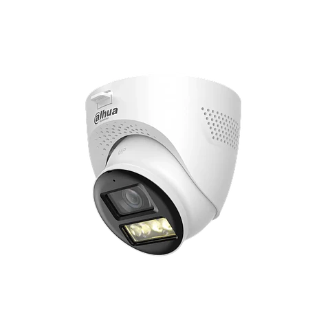 DH-HAC-HDW1200TQN-IL-T-0280B-DIP. Cámara Dahua HDCVI tipo Eyeball de 2MP lente fijo de 2.8mm iluminación dual de hasta 40m protección IP67 con audio bi direccional.