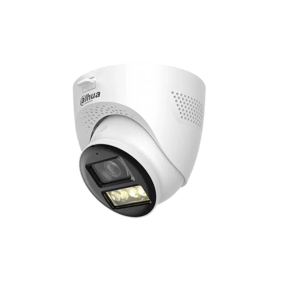 DH-HAC-HDW1200TQN-IL-T-0280B-DIP. Cámara Dahua HDCVI tipo Eyeball de 2MP lente fijo de 2.8mm iluminación dual de hasta 40m protección IP67 con audio bi direccional. 1