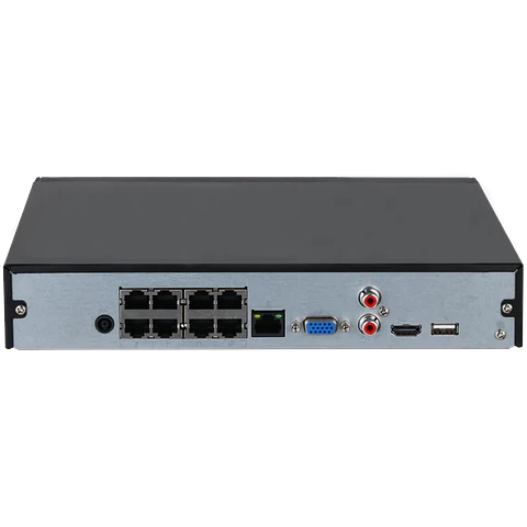 DHI-NVR2108HS-8P-4KS3. NVR Dahua 8 canales con 8 puertos PoE soporta 1 HDD hasta 20TB SMD Plus IVS (