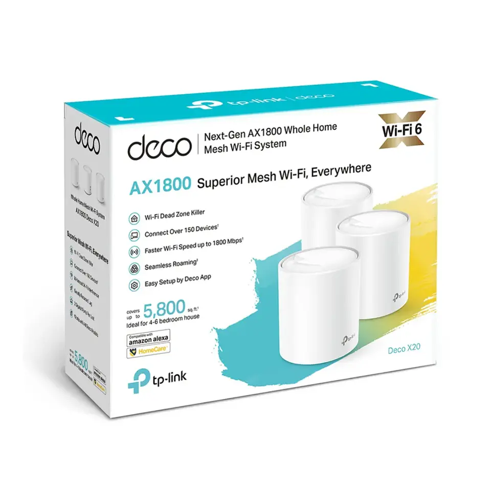 Deco X20(1-pack). Router WiFi 6 Home Mesh AX1800 doble banda (1201Mbps en 5GHz y 574Mbps en 2.4GHz) MU-MIMO 2 puertos 1Gb 3