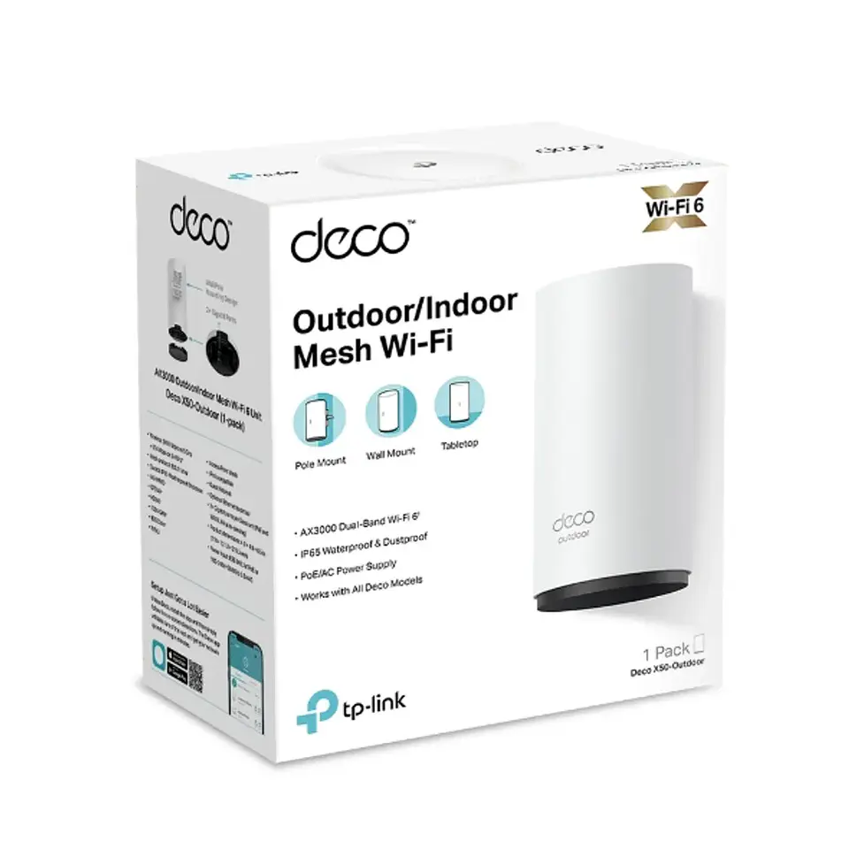 Deco X50-Outdoor(1-pack). Equipo Wifi 6 Mesh de exterior para el hogar tecnología AX3000 2 puertas WAN 4