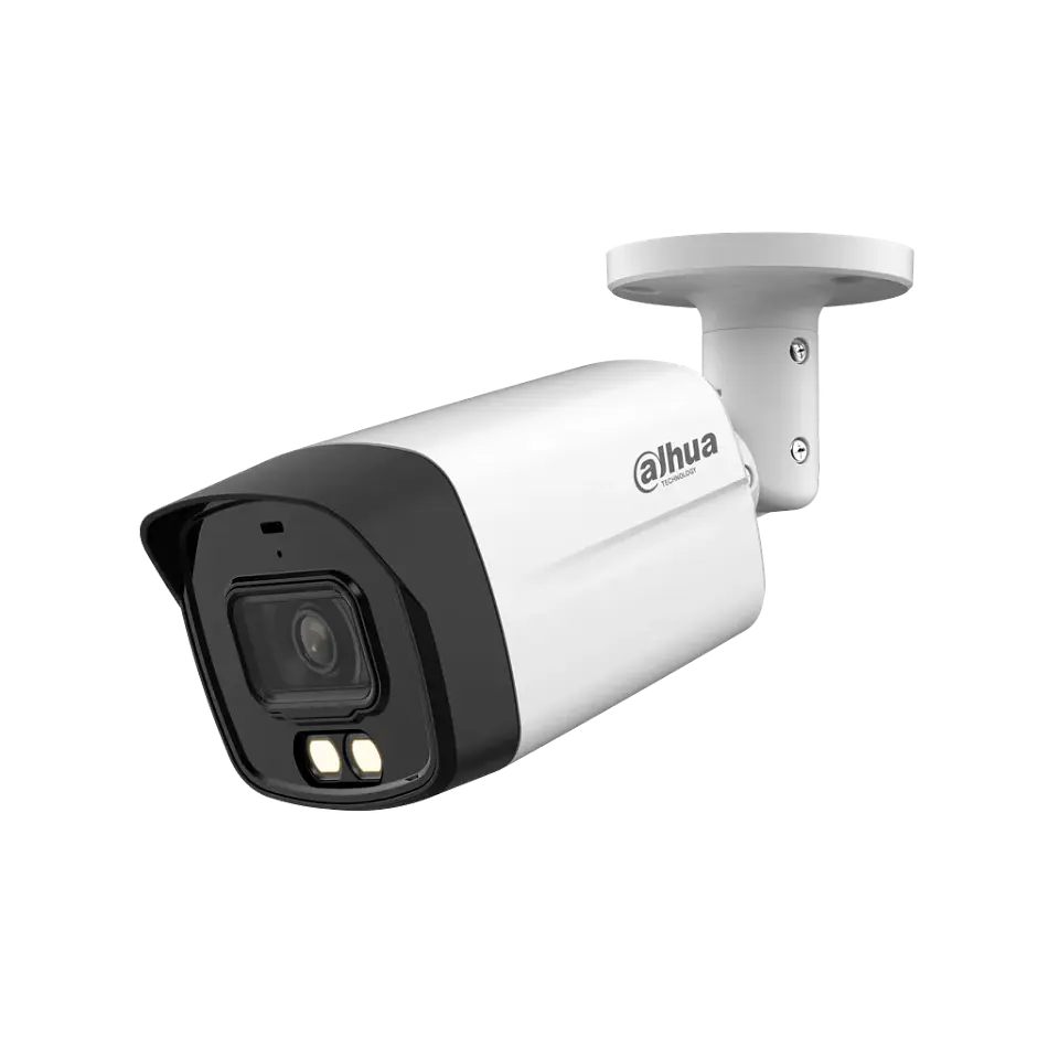 DH-HAC-HFW1500TLMN-IL-A-0280B-S3-DIP. Cámara HDCVI Dahua tipo bullet de 5MP con lente fijo de 2.8mm doble iluminación de hasta 40m protección IP 67 micrófono incorporado. 2
