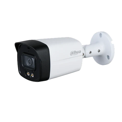 DH-HAC-HFW1500TLMN-IL-A-0280B-S3-DIP. Cámara HDCVI Dahua tipo bullet de 5MP con lente fijo de 2.8mm doble iluminación de hasta 40m protección IP 67 micrófono incorporado.