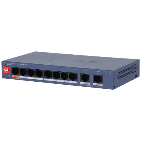DH-CS4010-8ET2GT-60. Switch PoE Dahua, 8 Puertos 10/100M y 1 puertos Uplink 10/100/1000, Total de Potencia 60W, Capa 2.
