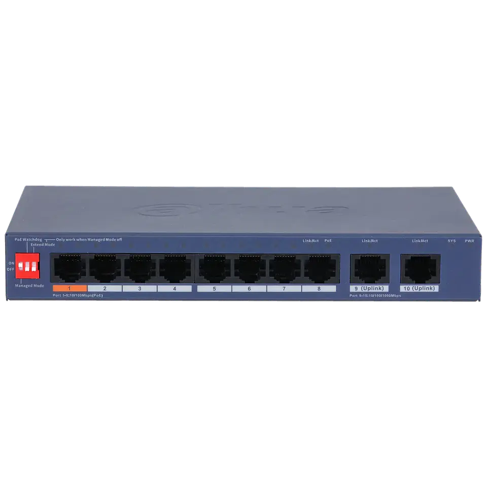 DH-CS4010-8ET2GT-60. Switch PoE Dahua, 8 Puertos 10/100M y 1 puertos Uplink 10/100/1000, Total de Potencia 60W, Capa 2. 2