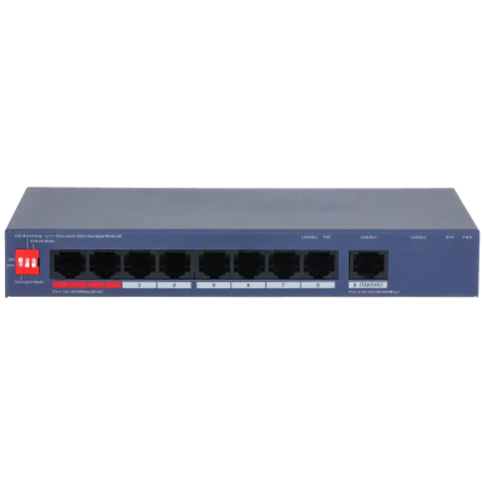 DH-CS4009-8ET1GT-110. Switch PoE Dahua, 8 puertos 10/100M y 1 puertos Uplink 1000, Total de potencia 110W, Soporta distancia hasta 250M. 2