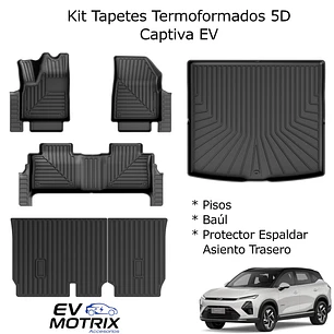 Kit de Tapetes Termoformados 5D para Captiva EV: Pisos - Baúl - Asiento Trasero