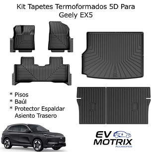 Kit de Tapetes Termoformados para Geely EX5: Pisos - Baúl - Asiento Trasero