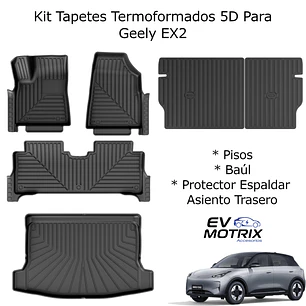 Kit de Tapetes Termoformados para Geely EX2: Pisos - Baúl - Asiento Trasero