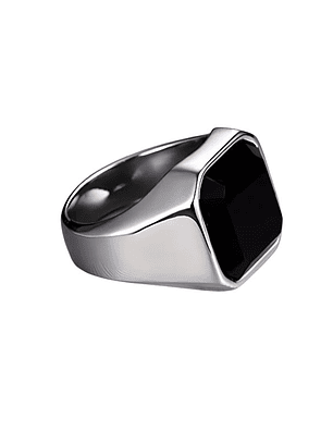 Anel Pedra Preta Quadrado