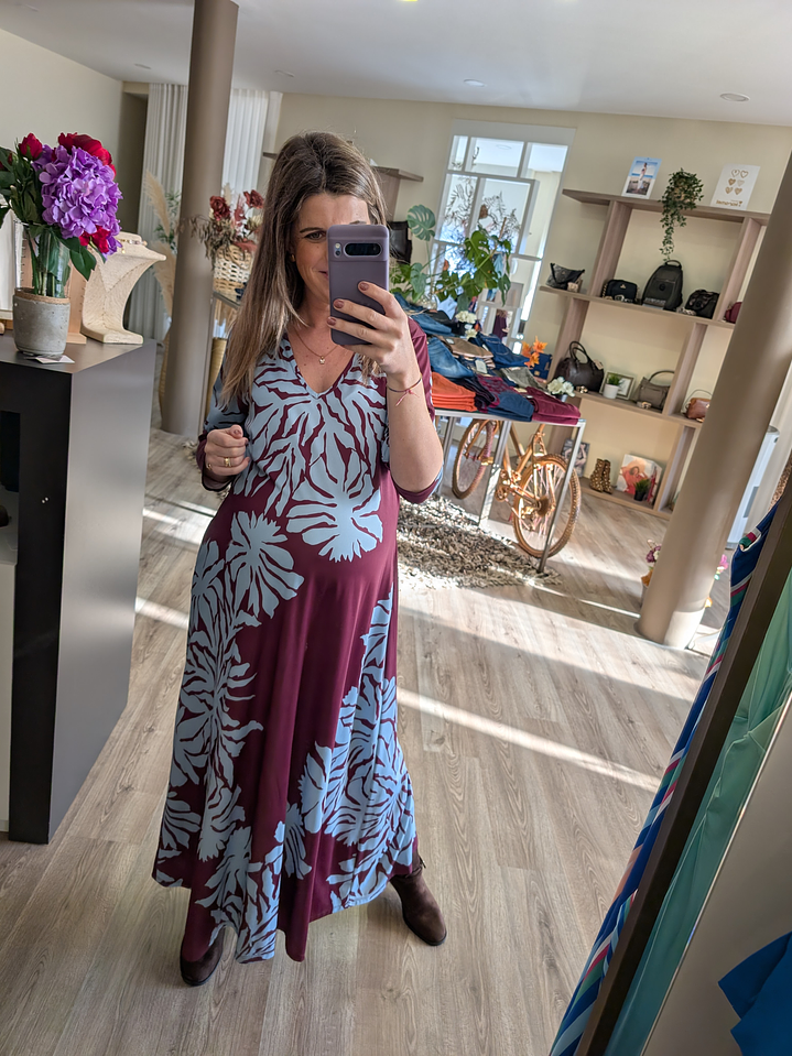 Vestido comprido bordeaux e azul bebe 1