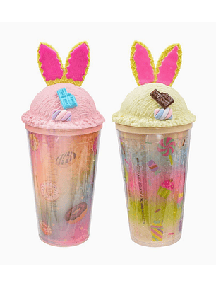Vasos de Plástico con Tapa Decorativa y Orejas de Conejo