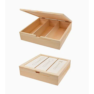 Caja de cubiertos de Madera con Tres Compartimentos