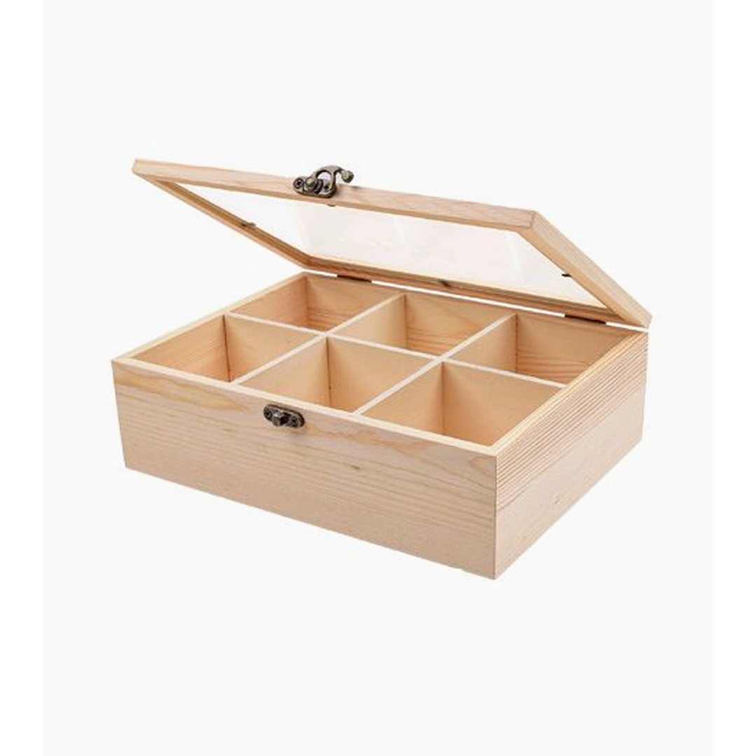 Caja de Té de Madera con Seis Compartimentos 1