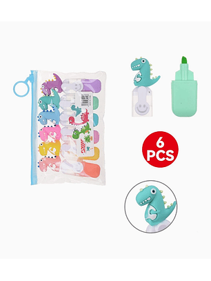 Set de Resaltadores de Gel Líquido Exlin - 6 Piezas - Dinosaurio