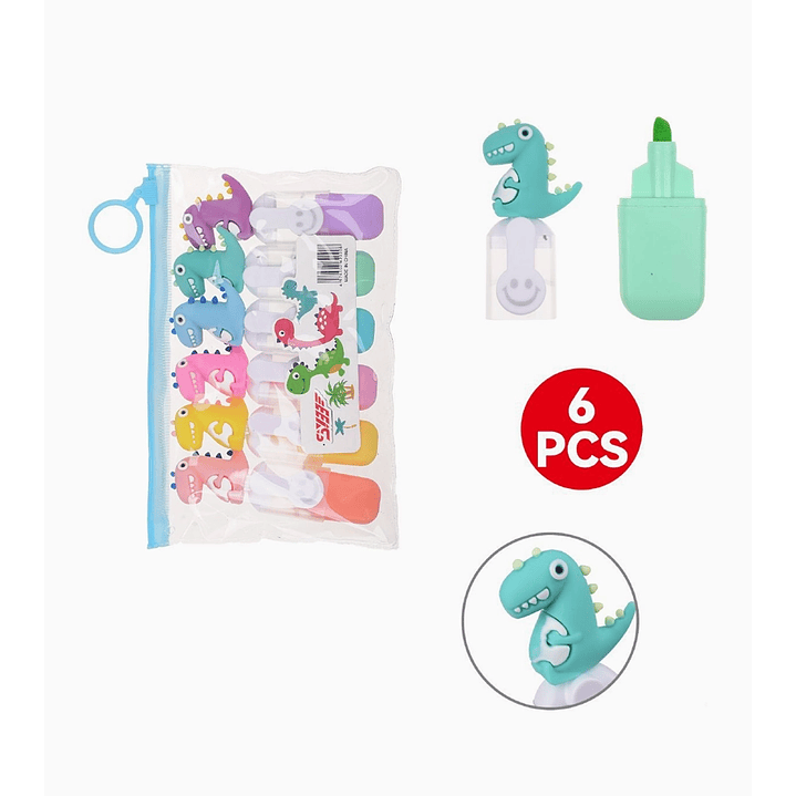 Set de Resaltadores de Gel Líquido Exlin - 6 Piezas - Dinosaurio 1