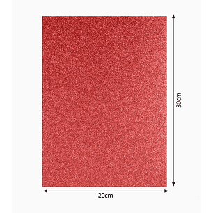 Set de 6 Hojas de Goma EVA con Glitter 20x30 cm - Rojo
