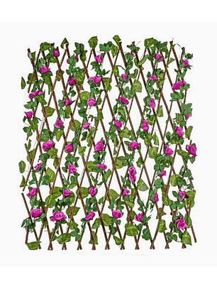 Malla artificial decorativa hojas verdes y flores rosas 1.20 m para jardín y terraza