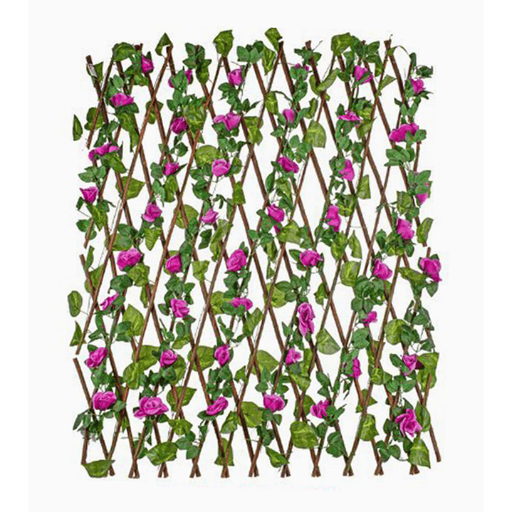 Malla artificial decorativa hojas verdes y flores rosas 1.20 m para jardín y terraza 1