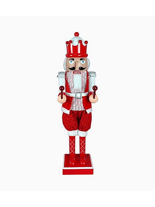 Figura cascanueces de madera rojo y blanco 85 cm – Adorno navideño clásico de gran tamaño