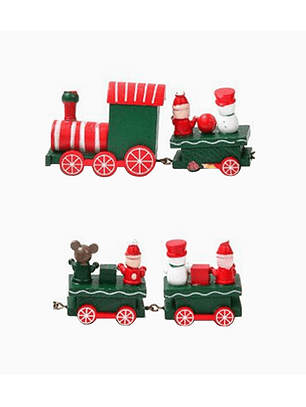 Tren Navideño de Madera 22.7 cm con Locomotora y Tres Vagones Decorativos