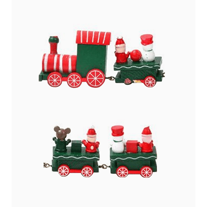 Tren Navideño de Madera 22.7 cm con Locomotora y Tres Vagones Decorativos 1