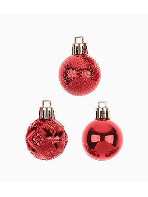 Pack de 24 esferas navideñas pequeñas 3 cm – colores surtidos y 3 diseños