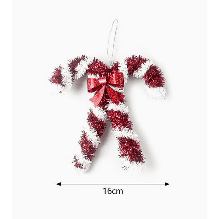 Bastón Navideño Colgante con Guirnalda 18 x 16 cm – Adorno para Árbol o Pared 2