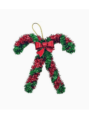 Bastón Navideño Colgante con Guirnalda 18 x 16 cm – Adorno para Árbol o Pared