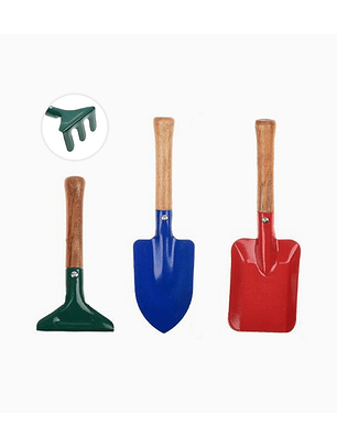 Set Herramientas Jardinería 3 Piezas Mango Madera – Pala y Rastrillo