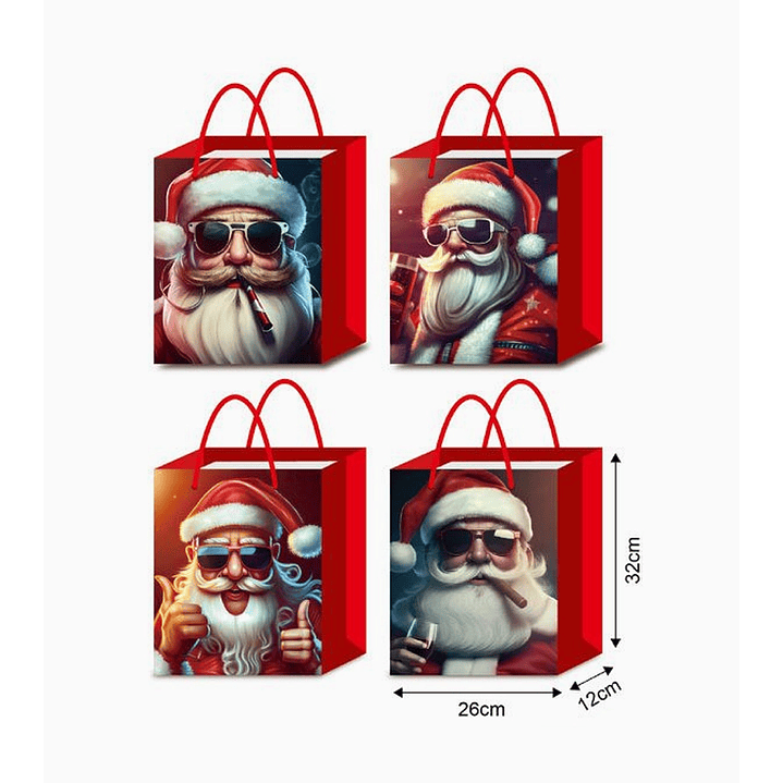 Bolsa navideña de papel con mango 26x12x32 cm – diseño Santa Claus 2