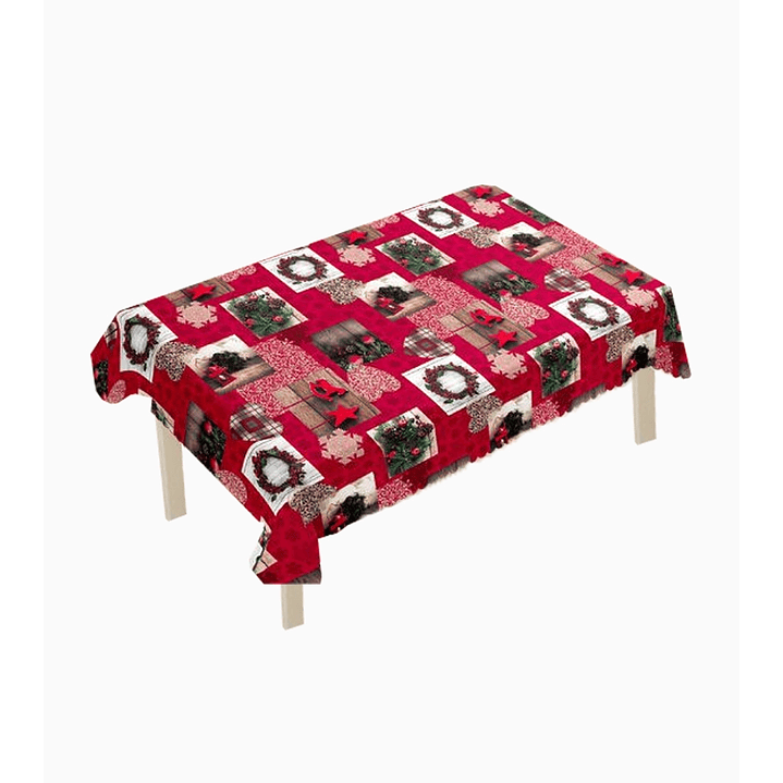 Mantel de hule navideño rojo con figuras 27m x 1.37cm 1