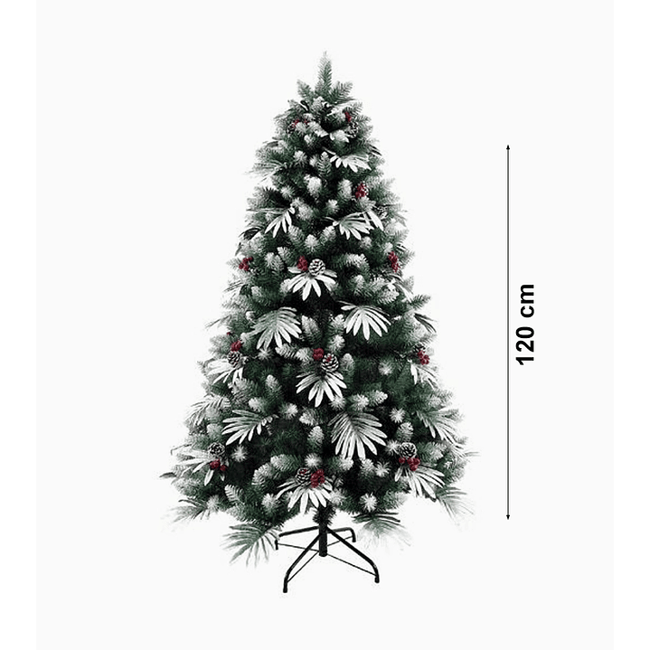 Árbol de Navidad tipo pino verde con frutos rojos, piñas y nieve desmontable  2
