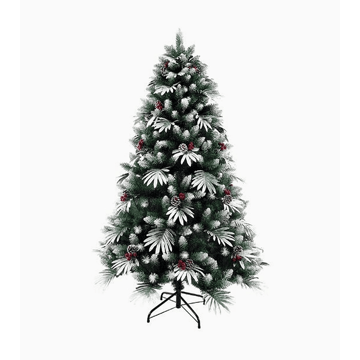 Árbol de Navidad tipo pino verde con frutos rojos, piñas y nieve desmontable  1
