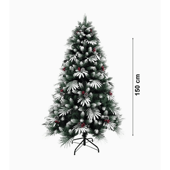 Árbol de Navidad tipo pino verde con frutos rojos, piñas y nieve desmontable  3