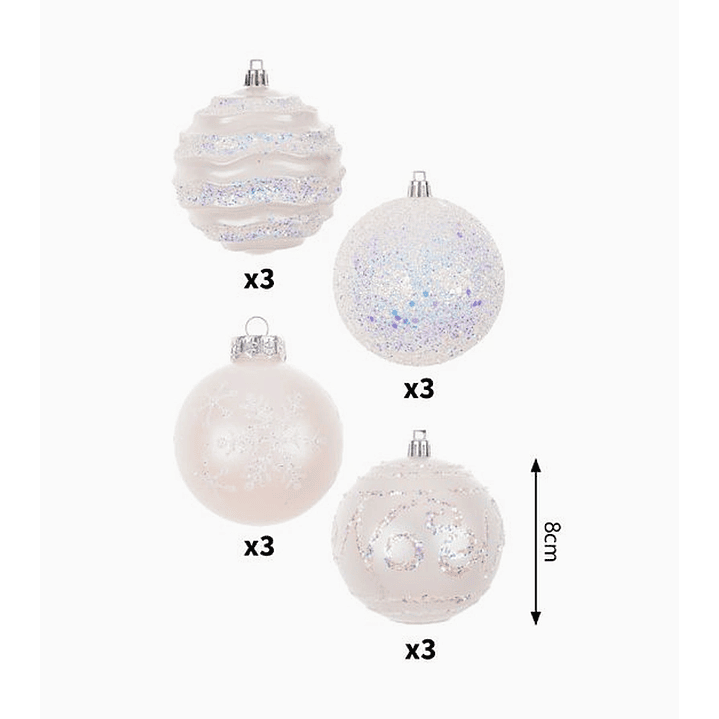 Set 12 esferas navideñas aperladas y escarchadas 8 cm 1