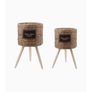 Pack de macetas tejidas decorativas color paja 33×22.5 y 55×26 cm