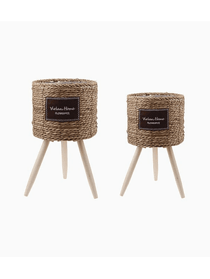 Pack de macetas tejidas decorativas color paja 33×22.5 y 55×26 cm