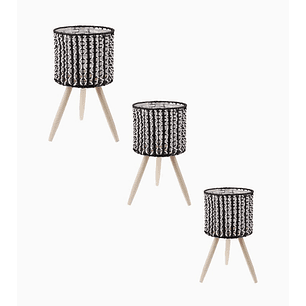 Pack 3 macetas tejidas decorativas color paja negro y blanco