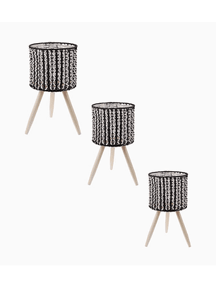 Pack 3 macetas tejidas decorativas color paja negro y blanco