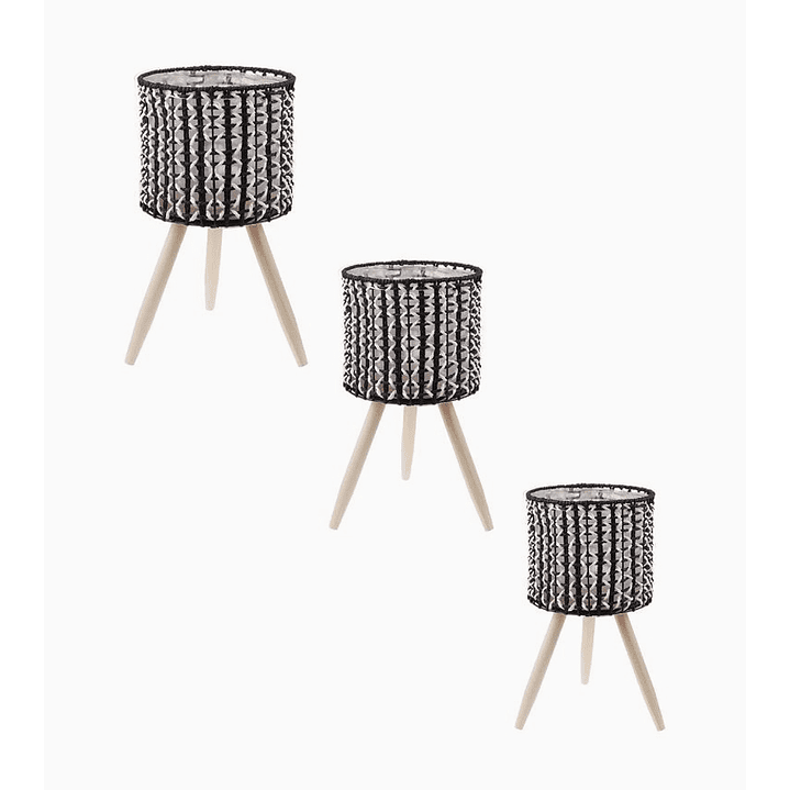 Pack 3 macetas tejidas decorativas color paja negro y blanco 1